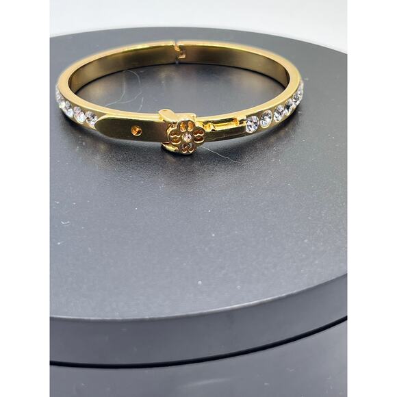 MY FLAT in LONDON Crown Gold Tone Buckle Belt Rhinestone Hinged  Bangle Bracelet - Picture 2 of 8